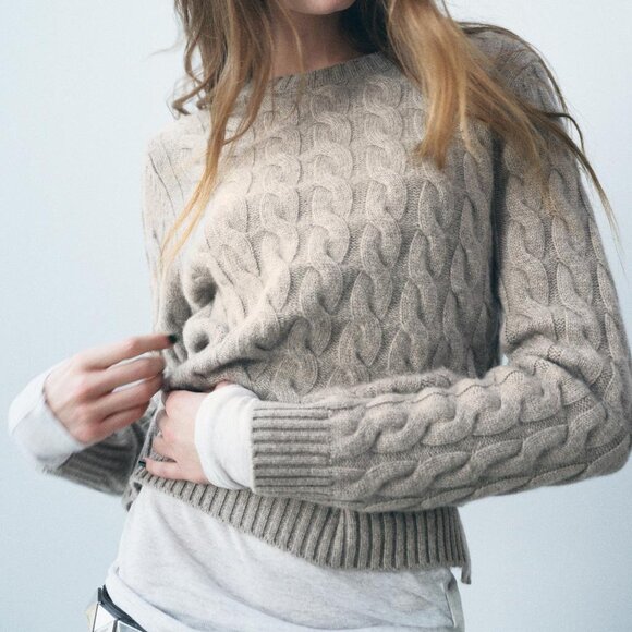 NWT ZARA CABLE-KNIT 100% CASHMERE SWEATER L - Picture 1 of 7